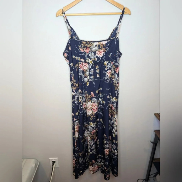 Shein Curve Blue Floral Print Flowy Frill Wrap Cross Front Cami Dress 2XL - Picture 3 of 10